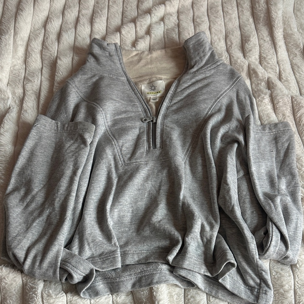 Aerie Heather Gray Quarter-Zip Sweatshirt